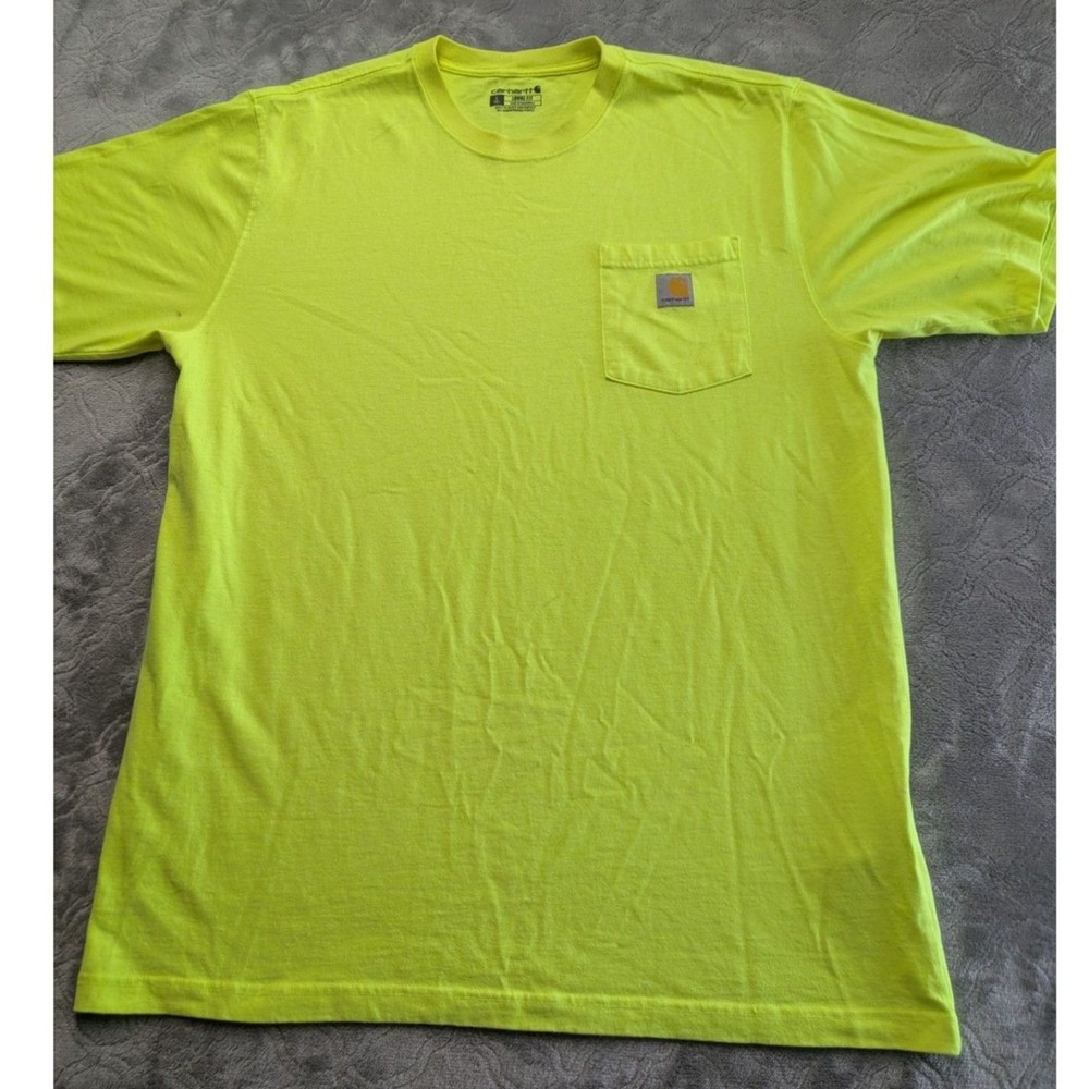 Carhartt Pocket T-Shirt Men’s Large Tall Hi Vis Yellow Loose Fit Workwear Tee