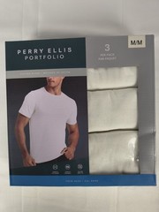 Perry Ellis Portfolio 3 Pack Crew Neck Tee White Cotton Blend Undershirt S M L