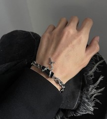 Star Cross Bracelet for Men Stainless Steel Silver Adjustable Chunky Chain St…