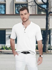 MAGCOMSEN Mens Henley Shirt Short Sleeve Cotton Casual Summer Tee Pocket T-Shirt