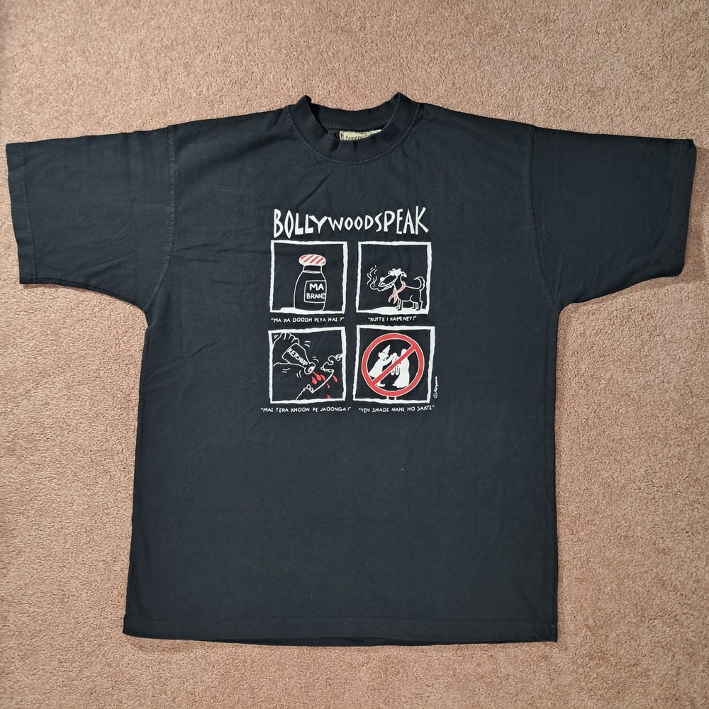 Vintage Tantra India Bollywood Speak Dhobi Graphic T-Shirt Size L Black Tee