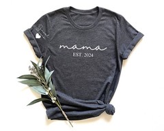 Personalized Mom Shirt with Kids Names on Sleeve Custom Mama Tee