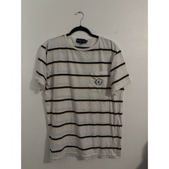 Ralph Lauren Vintage 90’s Mens L Striped Pocket T-Shirt White Navy Yellow Logo