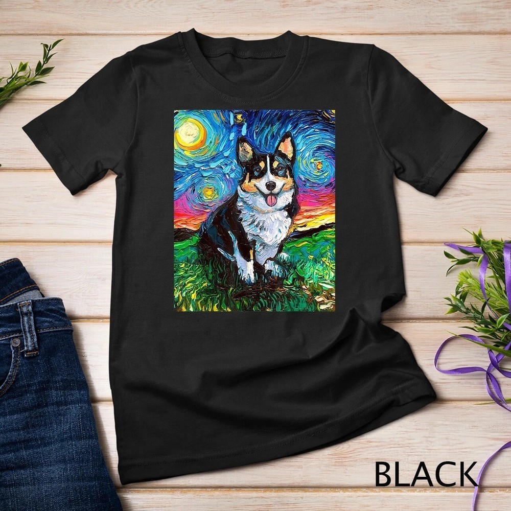 Tri Color Pembroke Welsh Corgi Starry Night Dog Art Unisex T-shirt