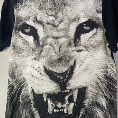 AOP Lion T Shirt Mens Large Hybrid Mesh Blend L Black 21×28