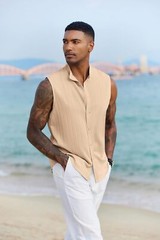 Mens Sleeveless Summer Shirts Beach Tank Tops Button Up Tank Shirt for Vacation
