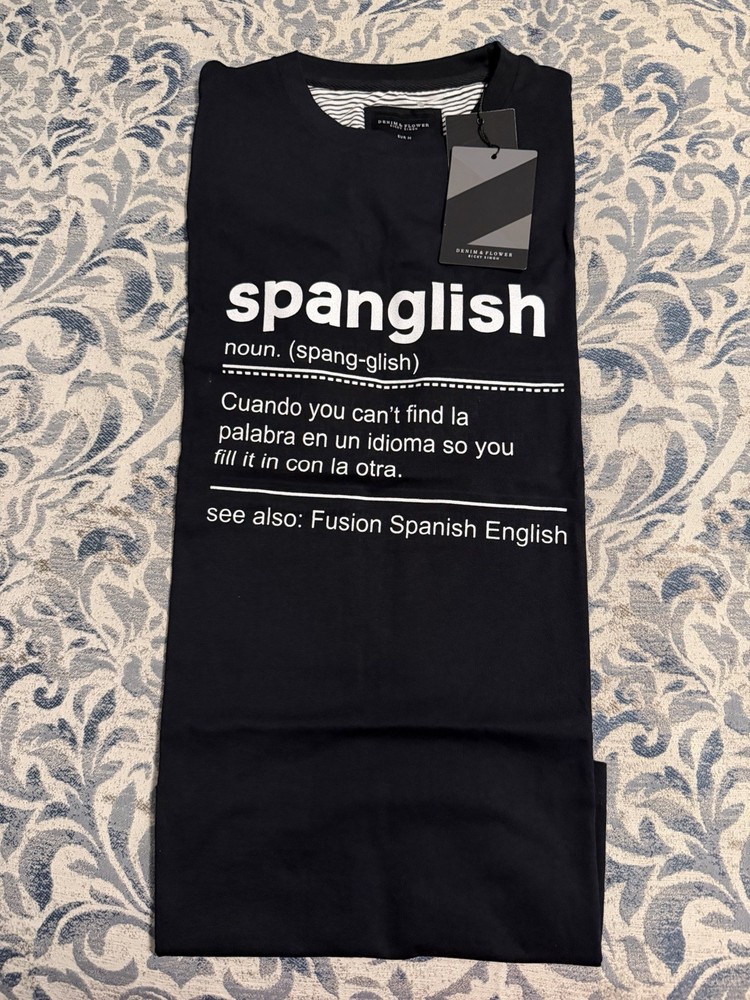 Men’s Black T Shirt With Spanglish Meaning Design Size Medium Soft Material