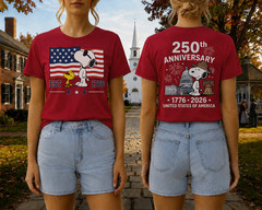 Snoopy 250th Anniversary T Shirt Front Back 1776 2026 America 4th Of July Tee