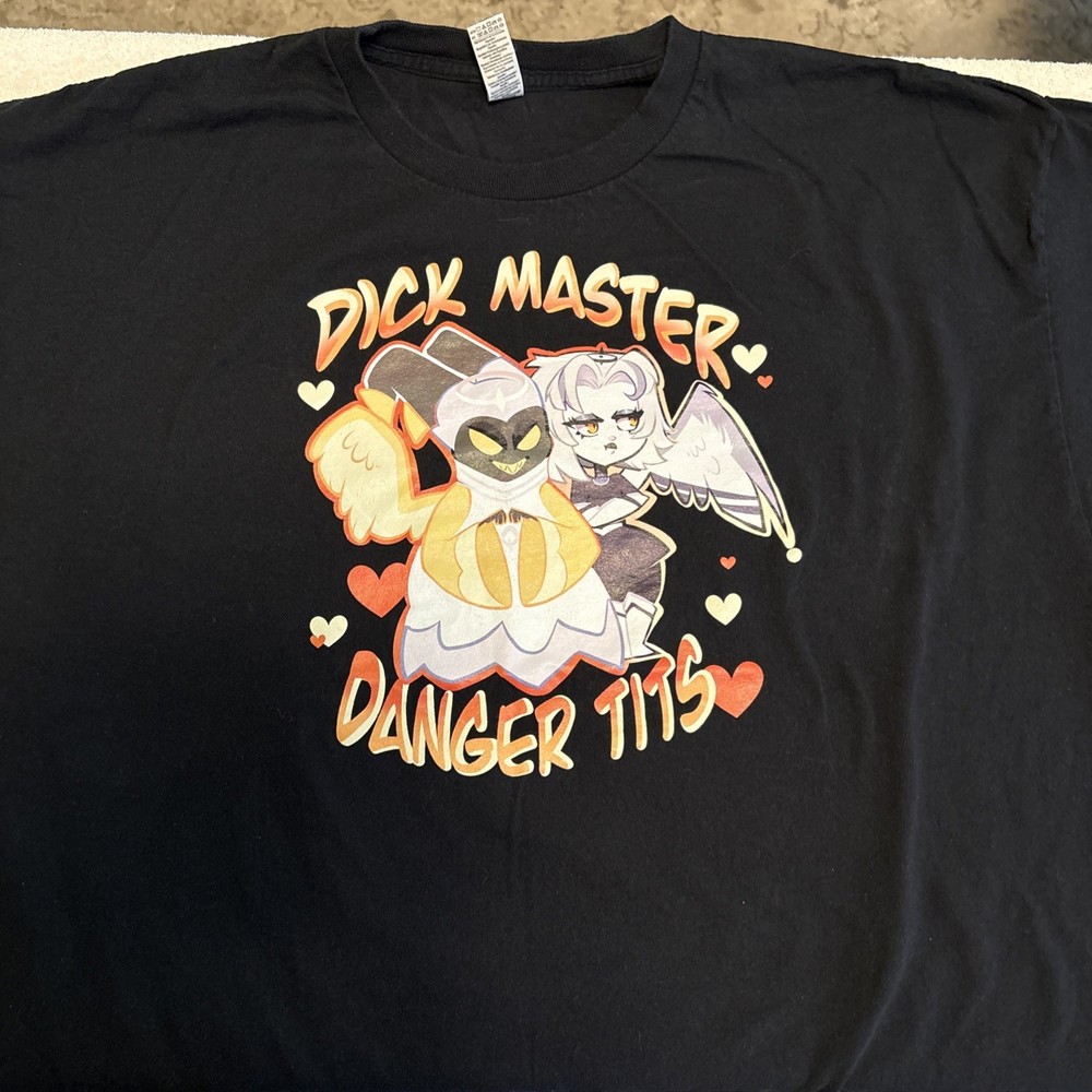 Hazbin Hotel Adam & Lute “Dick Master / Danger Tits” Graphic Tee – 2XL,EUC.