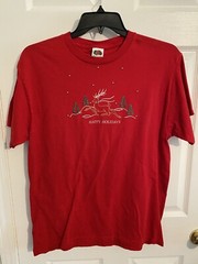 Happy Holidays Beautiful Winter Reindeer Scene Christmas T-Shirt – Adult Large