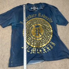 Rawyalty Couture T-Shirt Mens 3X Blue Gold Foil Rhinestone V-Neck Streetwear