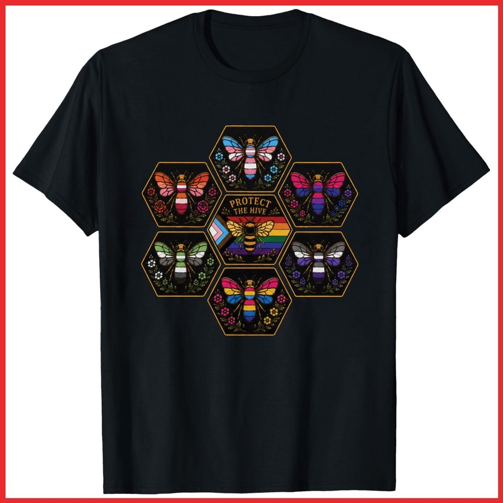 Protect The Hive Pride LGBTQ Bee Queer Community Black Cotton T-Shirt S-5XL