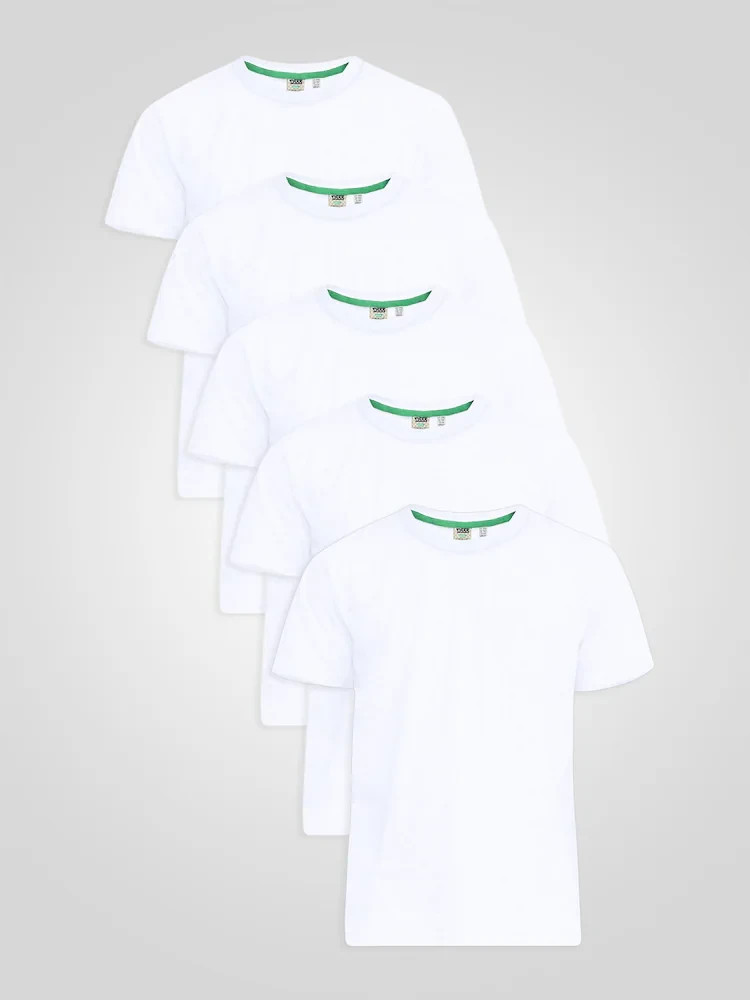 D555 Duke Big Mens White Crew Neck T-Shirt 5 Pack Multipack 2XL-10XL
