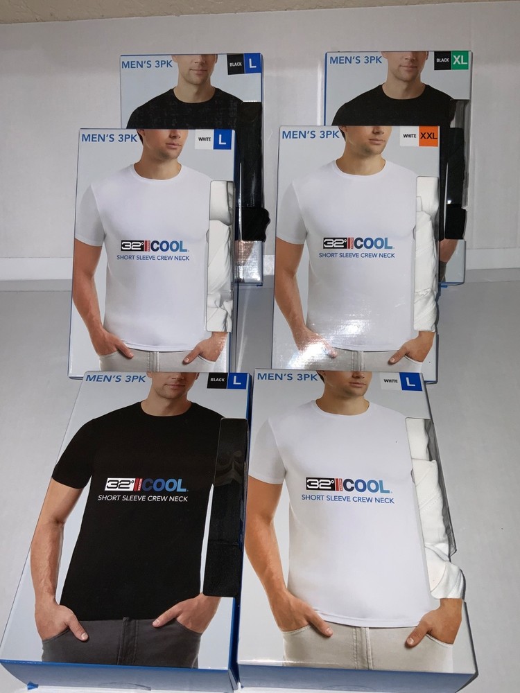 3 pk 32* COOL CREW NECK Short sleeve Black / White under shirt Q-Dry Anti Odor +