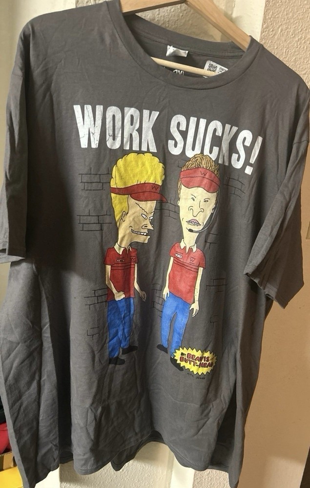 Men’s Beavis and Butthead Work Sucks T-Shirt by MTV
