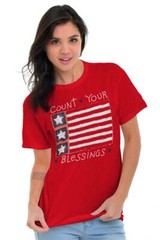 Count Your Blessings American Flag USA Christ Womens Short Sleeve Crewneck Tee