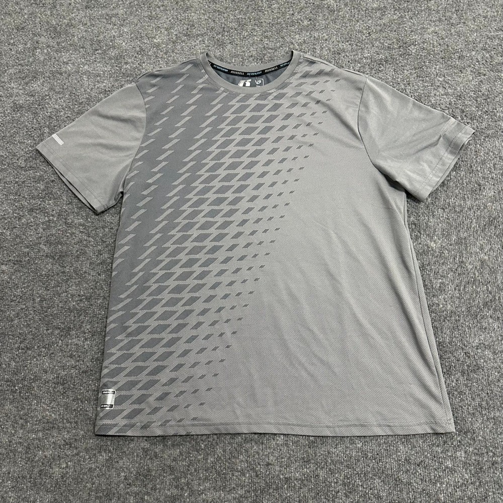 Russell T-Shirt Mens Size L Grey 360 Ventilation Athletic Graphic Mesh Gym Top