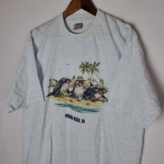 Vintage Virginia Beach T-Shirt Mens XL Gray Cal Cru SS Dolphin Single Stitch USA