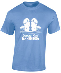 SANDY FEET TANNED BODY MENS T SHIRT CASUAL SUMMER CLOTHING COOL BEACH TOP