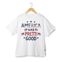 America Was Pretti Good Graphic Tee-US Flag Letter&Red White Blue,Casual T-shirt