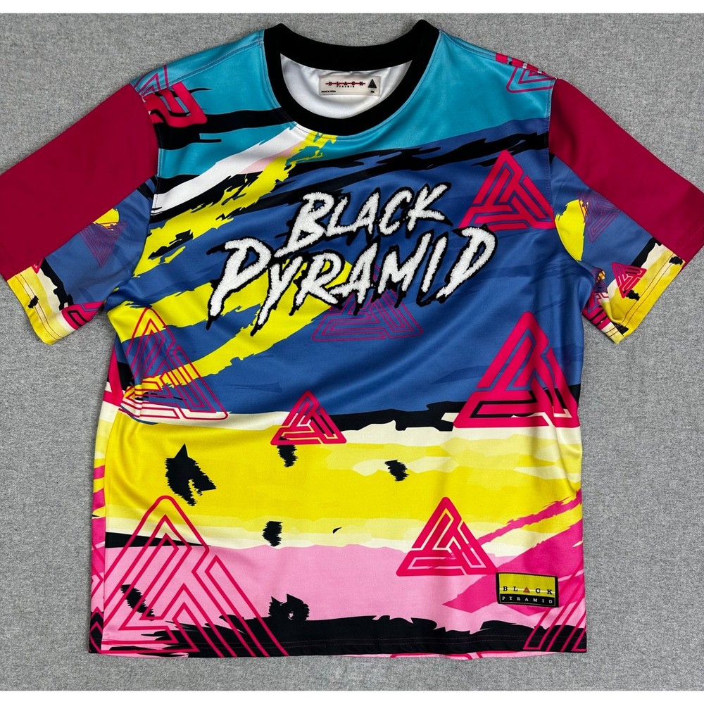Black Pyramid Chris Brown Jersey Shirt XXL Bright 3D Spellout Graphic Abstract