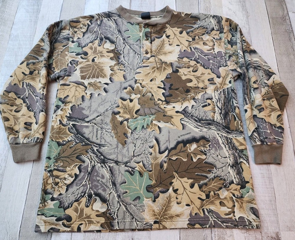 Vtg Distressed Ace Sportswear Thermal Henley Shirt Men’s Large *SEE DESCRIPTION
