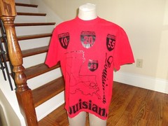 Vintage John Son HEAVYWEIGHT Red Louisiana Road Map Cotton T-shirt Adult XL