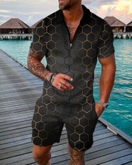 Summer Mens Outfit 2-Piece Set Sweatsuit Short Sleeve T Shirts & Shorts Set 2024