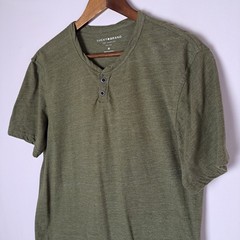 Lucky Brand Henley T-Shirt Mens Medium Green Short Sleeve