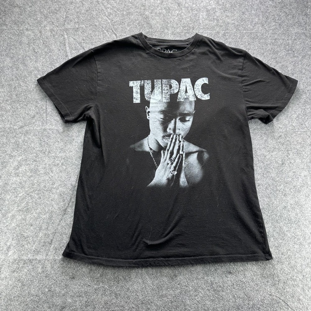 Tupac Shirt Mens XL Black Praying Hands 2Pac Graphic Tee Rap Hip Hop Music