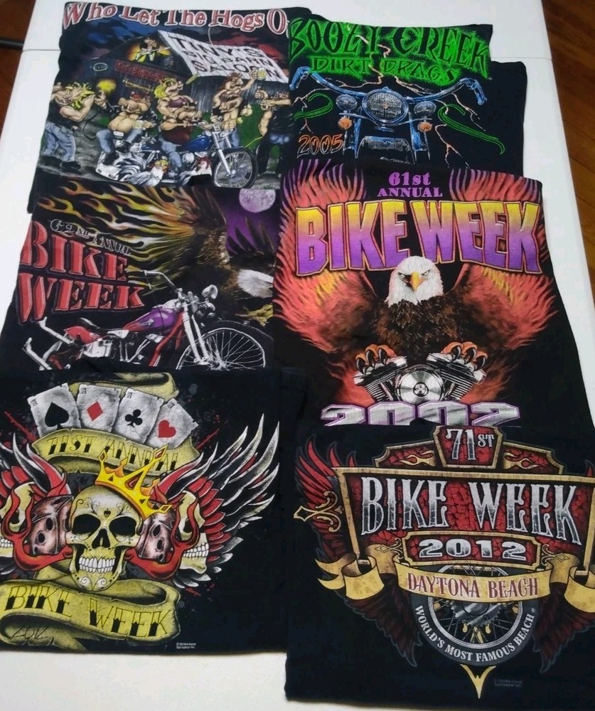 Lot Of 6 Men’s Size Large Black T-Shirts Biker Motorcycle With Damage