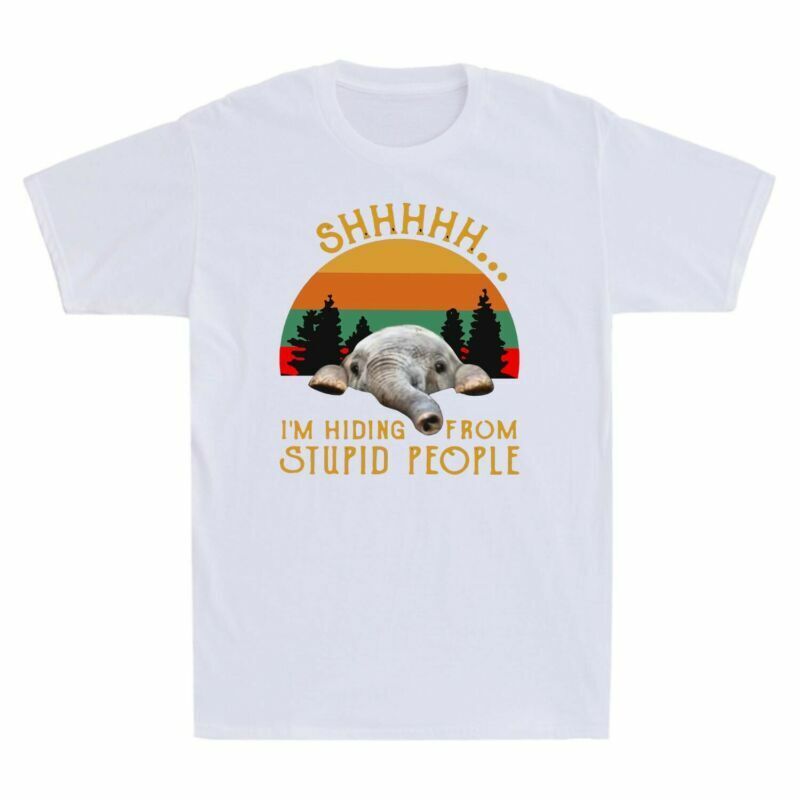 Elephant Shhh I‘m Hiding From Stupid People Funny Vintage Men’s T- Shirt Tee
