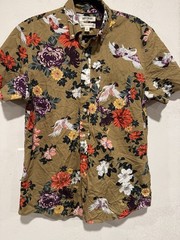 Goodthreads Poplin Multicolor Floral Birds Short Sleeve Shirt Sz M Hawaiian