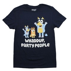 NEW – Bluey Adult T-Shirt – Bingo Bluey Whaddup, Party People – L, XL, 2XL, 3XL