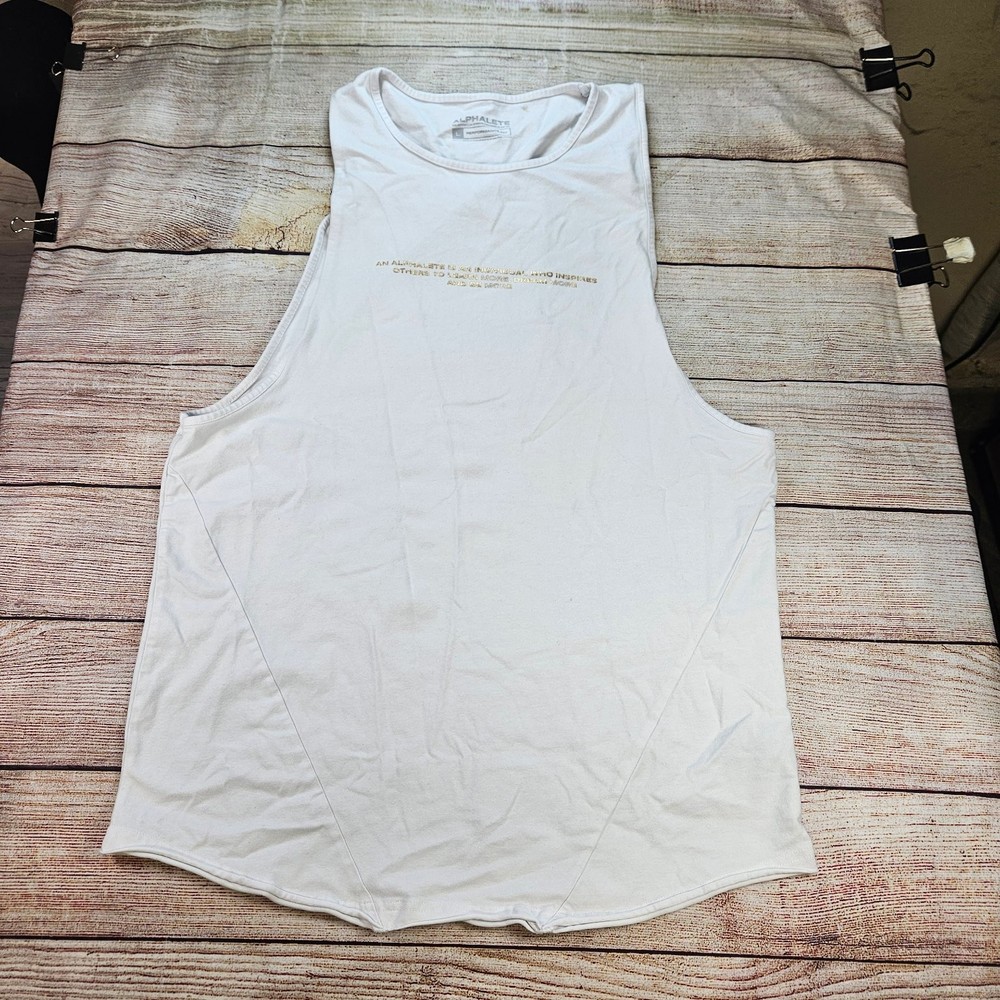 ALPHALETE Men’s Tank Top White L Performance Fit Cotton Spandex Activewear