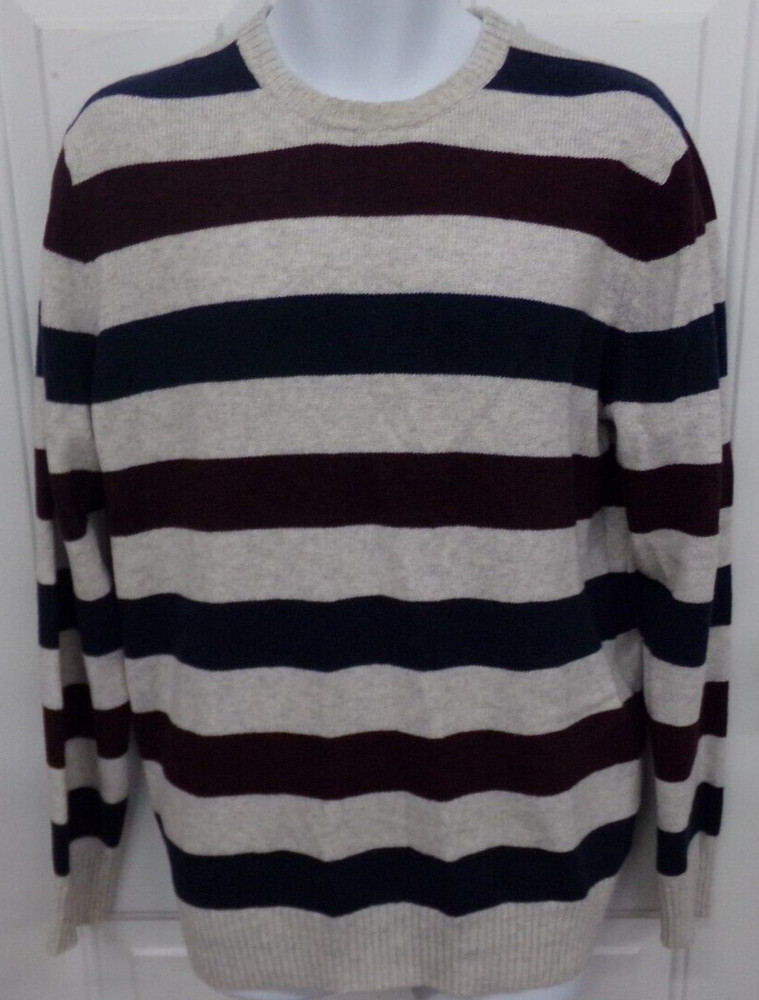 OLD NAVY Men’s Sz L Gray- Blue-Maroon Striped Long Sleeve Wool Blend Sweater