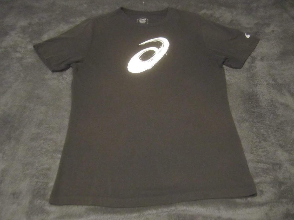 Asics Shirt Mens Medium Black Brush Logo Graphic Tee Athletic Running Sports