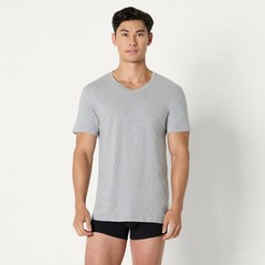 6 Pack Mens Short Sleeves 100% Cotton V-Neck Undershirt,XLarge Grey Heather/Navy