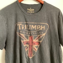 Lucky Brand Triumph Motorcycles Graphic T-Shirt Charcoal Gray Union Jack USA M