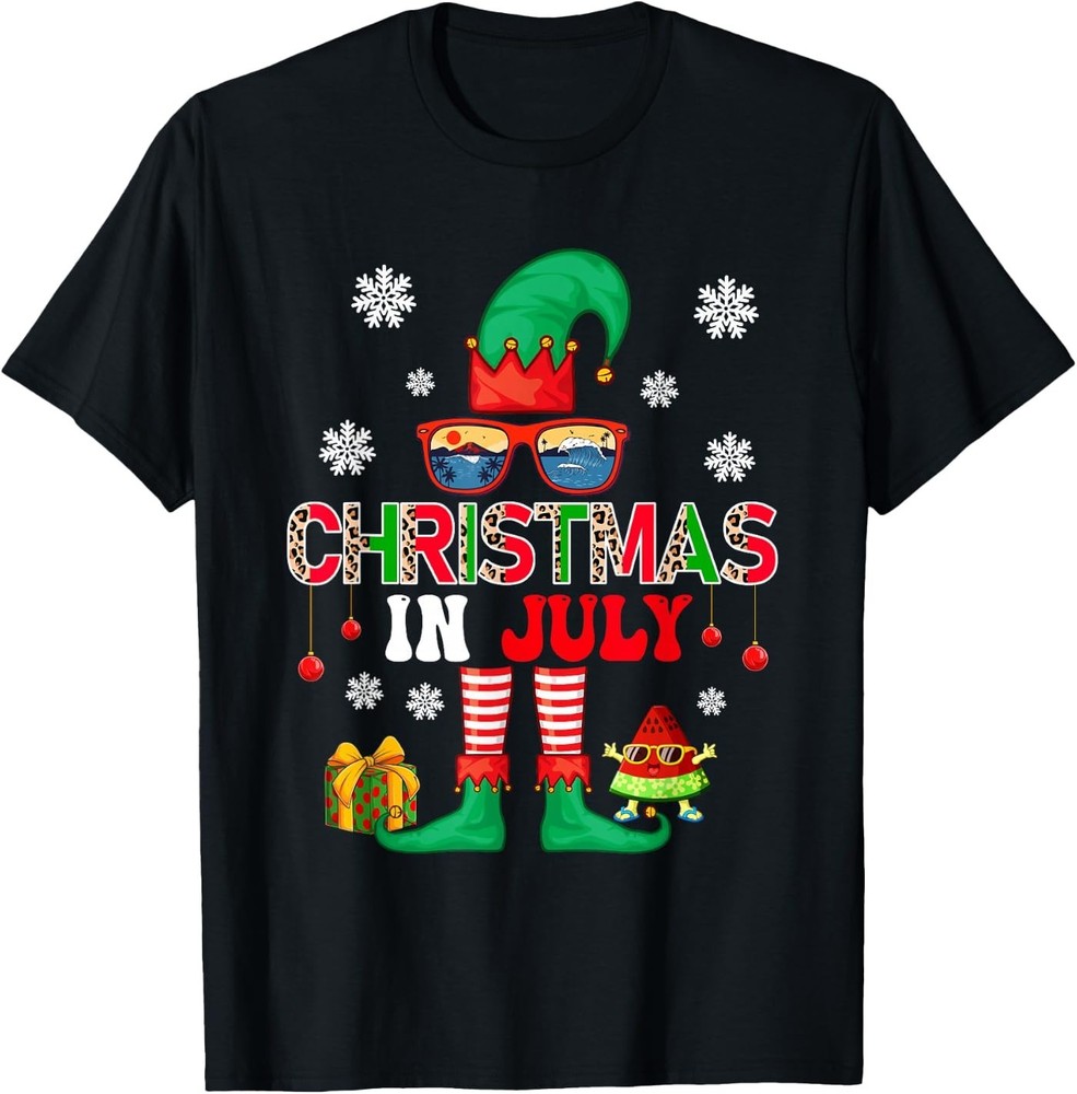 Christmas in July Costume Elf Sunglasses Beach Lover Family T-Shirt