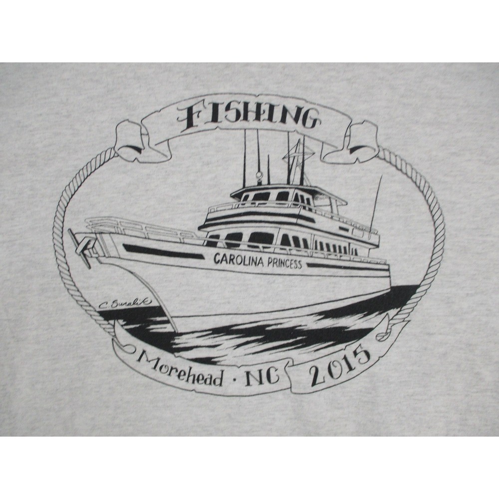 Gildan Mens Carolina Princess Fishing Morehead NC 2015 Graphic T-Shirt Gray XL