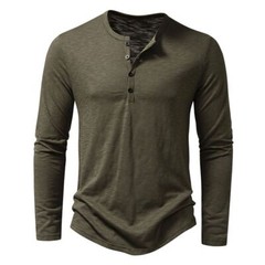 Cotton Henley Neck Shirt-Long Sleeve Button Top Tees Men’s Casual Autumn Fashion