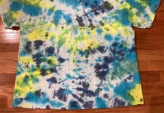 Gildan Heavy Cotton Tye Dye T Shirt Size 2XL Teal Blue Yellow Green Distressed