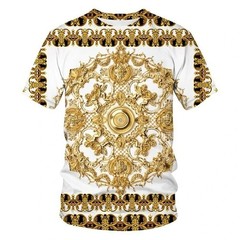 Luxury Baroque Style 3D Print Men’s T-shirts Fashion Round Neck Short Sleeve.