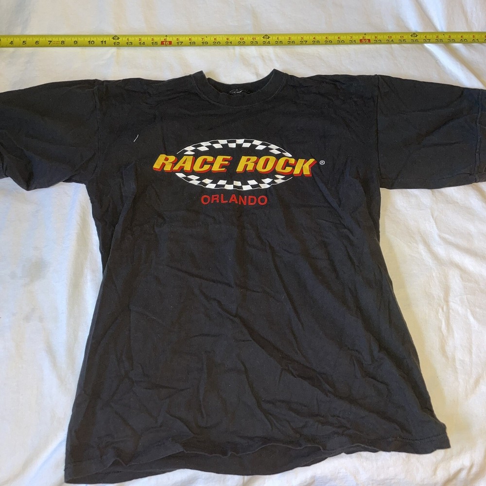 Race Rock Orlando T-Shirt Mens Size XL Black Restaurant Checkered Finish Line