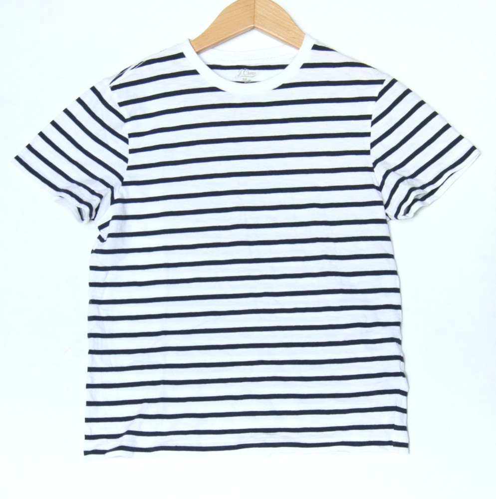 J Crew Slub Cotton Yarns Men’s M Navy Stripe Tee Shirt Coastal Nautical Preppy