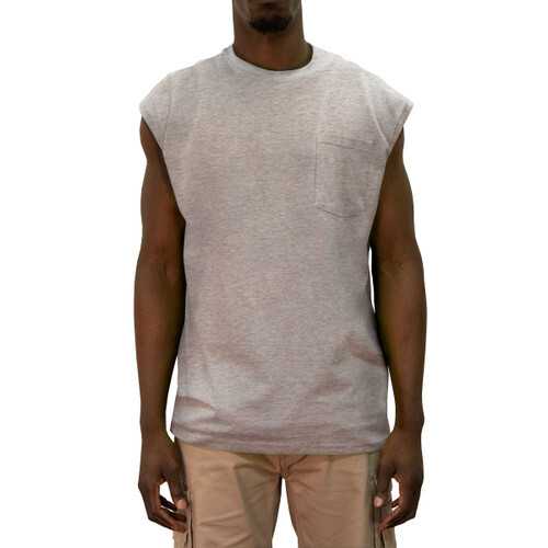 Key Sleeveless Pocket T. Key Mens No Sleeves Pocket T, 823 Grey