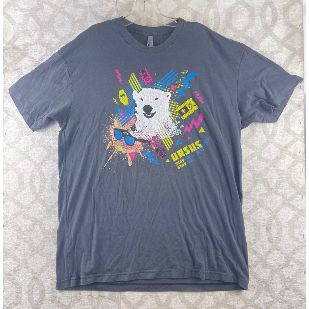 American Apparel Ursus Vodka Polar Bear 80s Retro Graphic T-Shirt Mens XL Grey