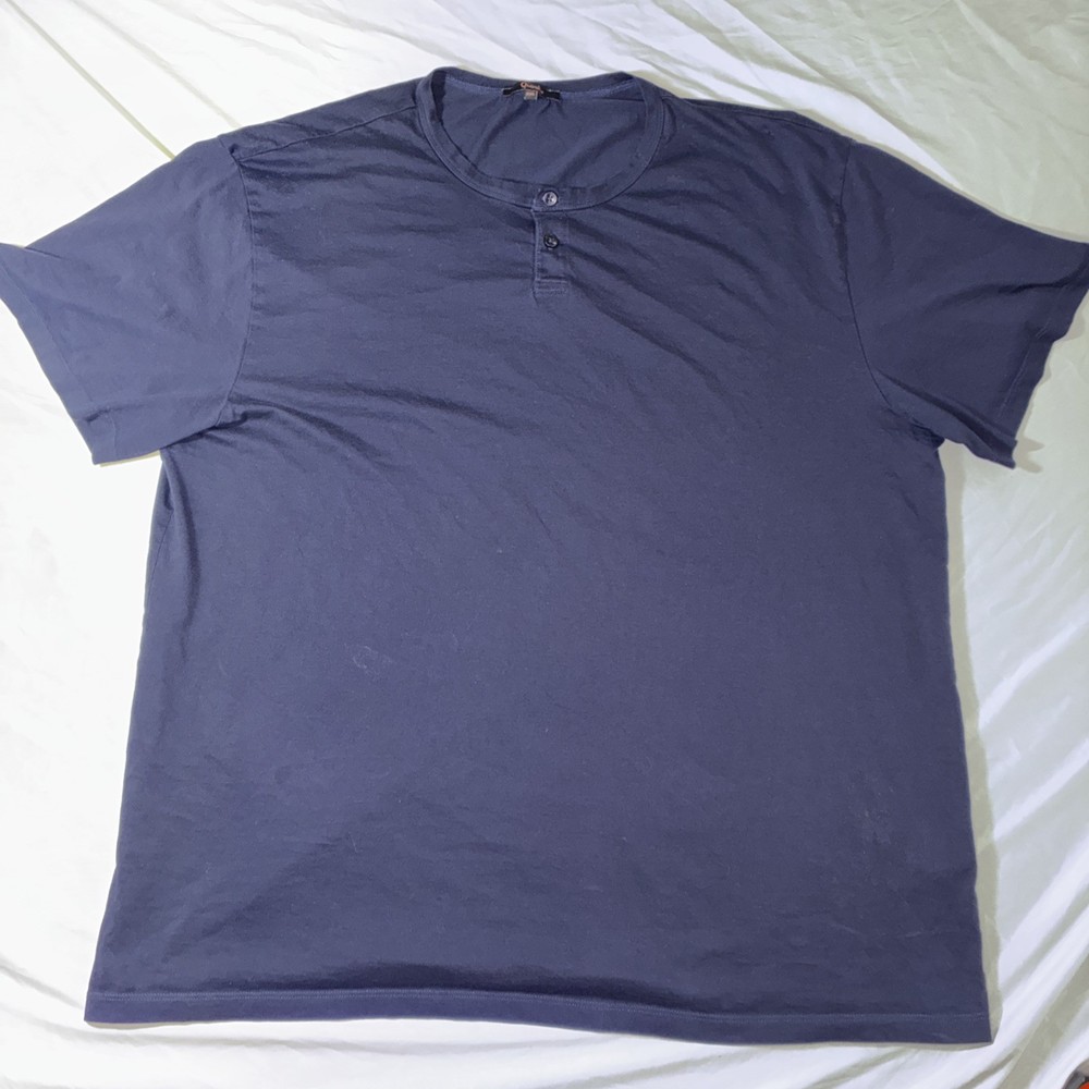 Quince Mens Tee Shirt Size XXL Blue Henley Stretch Comfort