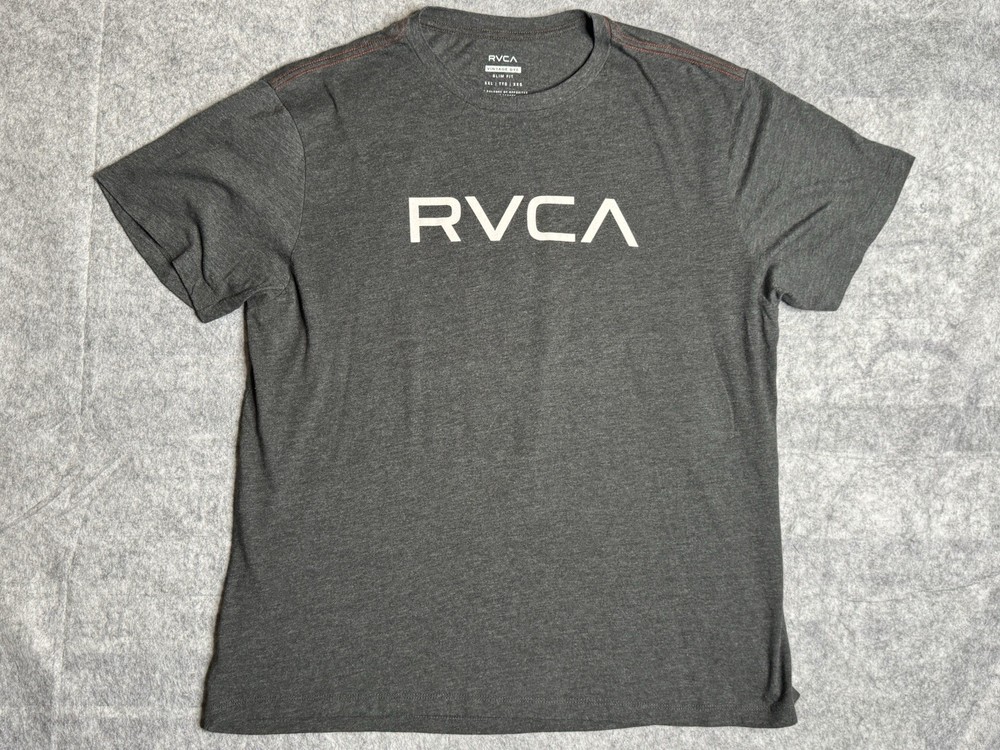 RVCA Logo T-Shirt Gray Vintage Dye Men’s XXL Slim Fit